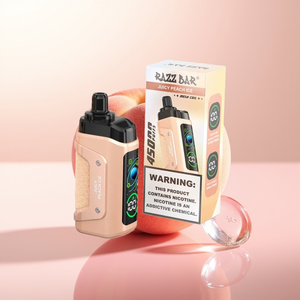 Razz Bar 45000 Puffs Melocotón Jugoso Hielo con Bobina Malla y Resistencia Ajustable