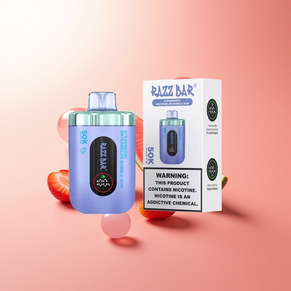 Razz Bar 50K Puffs Chicle de Burbujas Fresa Sandía con Batería Recargable y 2% de Nicotina