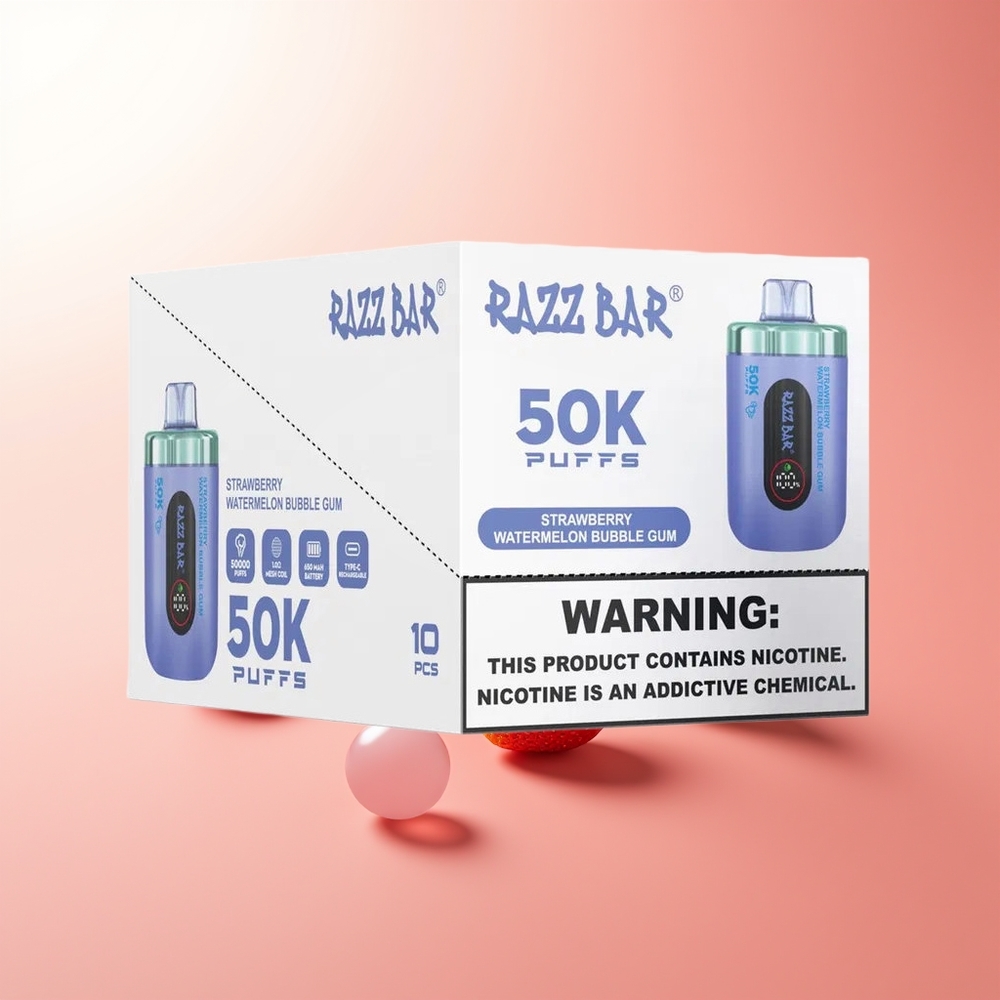 Razz Bar 50K Puffs Chicle de Burbujas Fresa Sandía con Batería Recargable y 2% de Nicotina