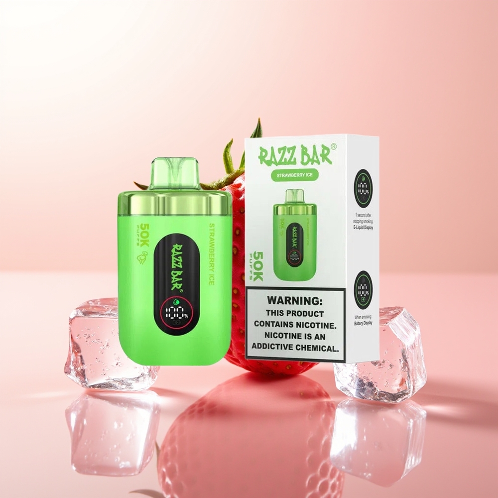 Razz Bar 50K Puffs Fresa Helada con Malla de 1.0 Ohm y Tipo-C Recargable