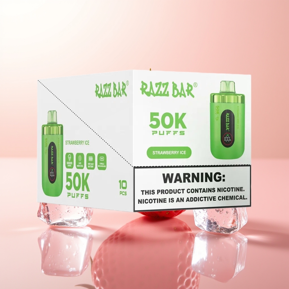 Razz Bar 50K Puffs Fresa Helada con Malla de 1.0 Ohm y Tipo-C Recargable