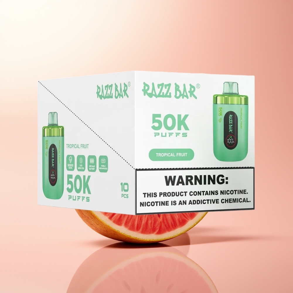 Razz Bar 50K Puffs Fruta Tropical Malla 1.0 Ohm Recargable Tipo-C