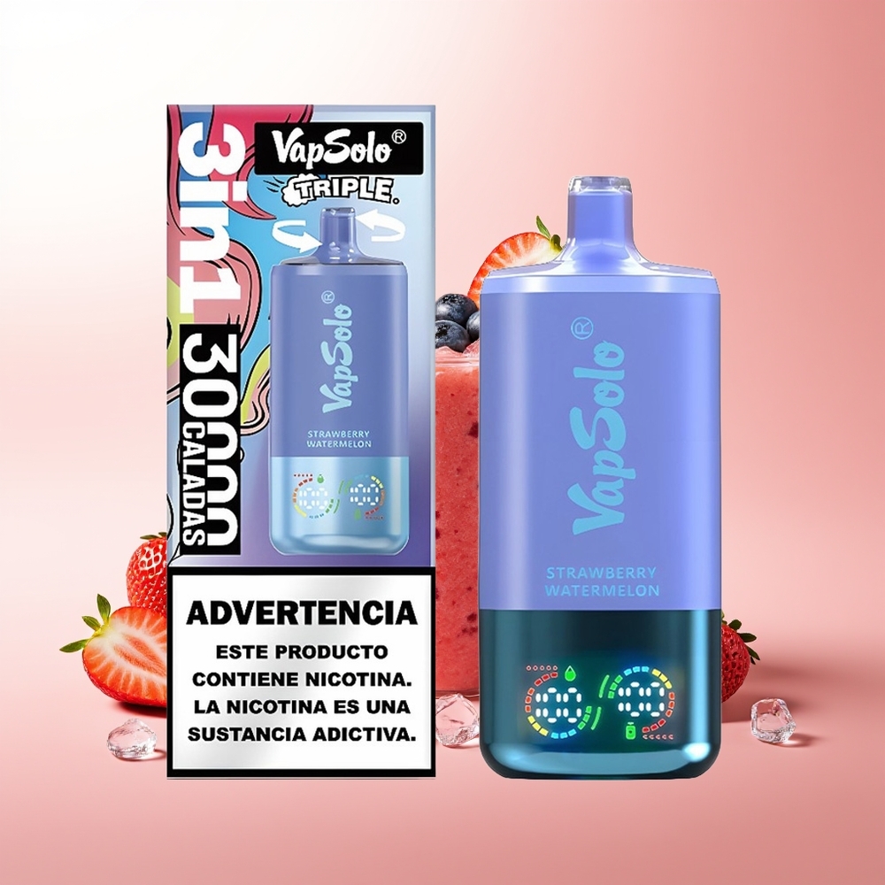 Vapsolo Triple 30000 Puffs Fresa Sandía & Arándano Hielo con 40ml y Tipo-C