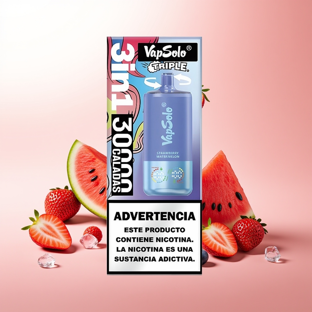Vapsolo Triple 30000 Puffs Fresa Sandía & Arándano Hielo con 40ml y Tipo-C