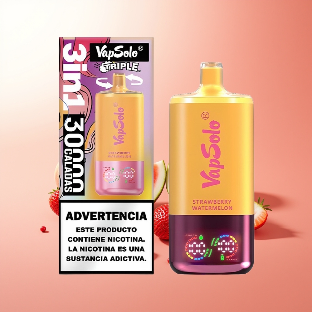 Vapsolo Triple 30000 Puffs Fresa Sandía & Limón Melocotón con 40ml y Tipo-C