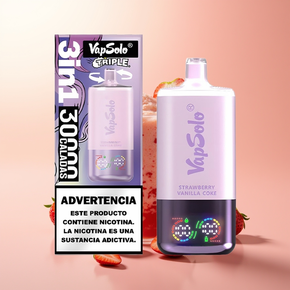 Vapsolo Triple 30000 Puffs Fresa Vainilla Coke 40ml Tipo-C