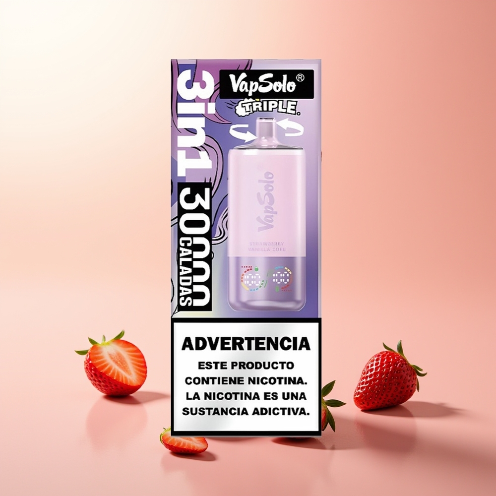Vapsolo Triple 30000 Puffs Fresa Vainilla Coke 40ml Tipo-C