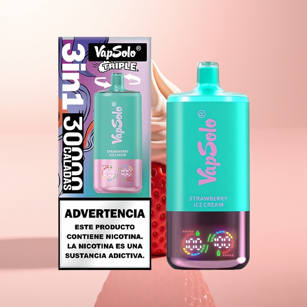 Vapsolo Triple 30000 Puffs Helado de Fresa Triple 40ml Tipo-C