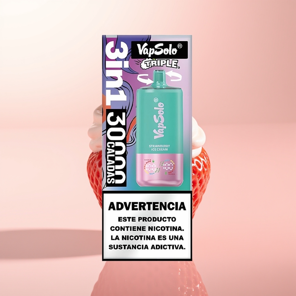 Vapsolo Triple 30000 Puffs Helado de Fresa Triple 40ml Tipo-C