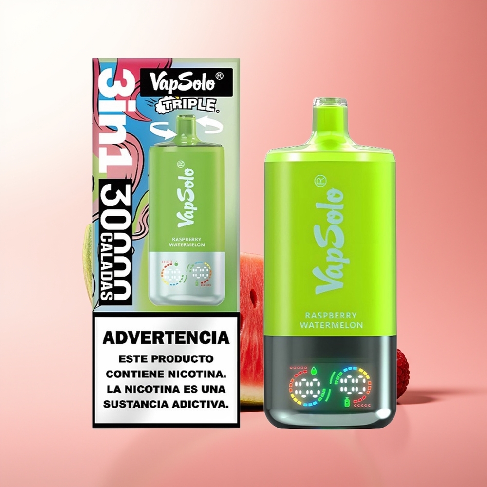 Vapsolo Triple 30000 Puffs Sandía Frambuesa Tipo-C 40ml