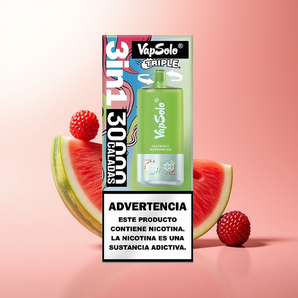 Vapsolo Triple 30000 Puffs Sandía Frambuesa Tipo-C 40ml
