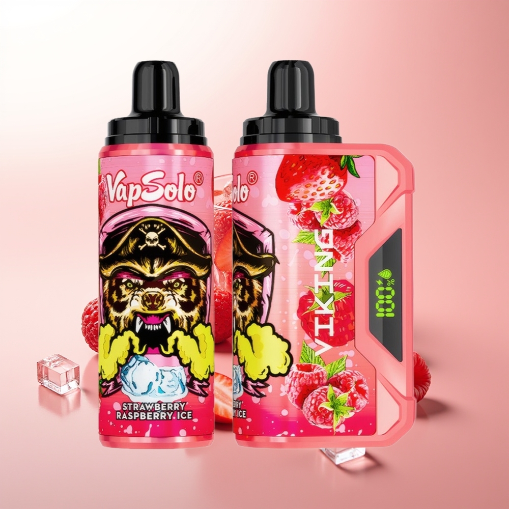VapSolo VIKING 12000 Puffs Helado de Fresa y Frambuesa con Tipo-C y Pantalla LED