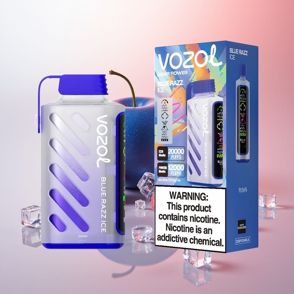 VOZOL Gear Power 20000 Puffs Azul Frambuesa Hielo con Pantalla Completa y Doble Malla
