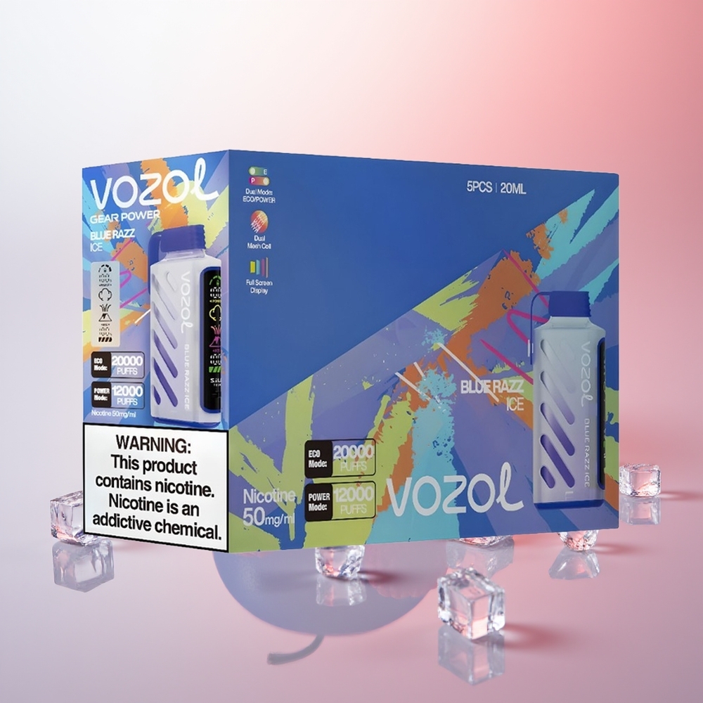 VOZOL Gear Power 20000 Puffs Azul Frambuesa Hielo con Pantalla Completa y Doble Malla