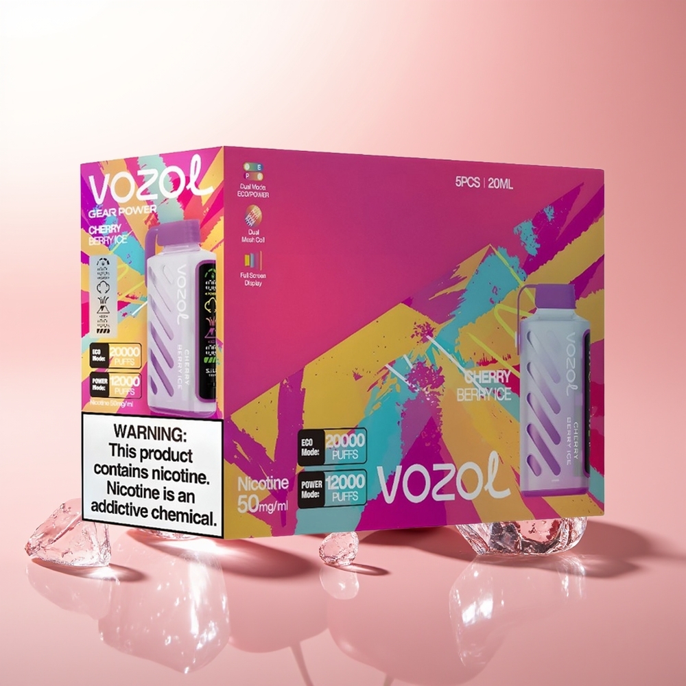 VOZOL Gear Power 20000 Puffs Cereza Baya Hielo con Dual Mesh y 20mL