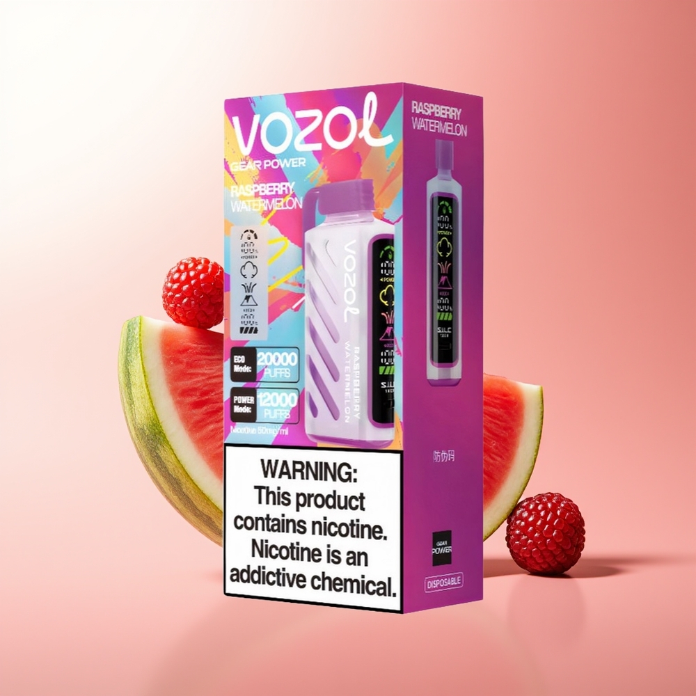 VOZOL Gear Power 20000 Puffs Frambuesa Sandía con Dual Mesh Coil y Pantalla Completa