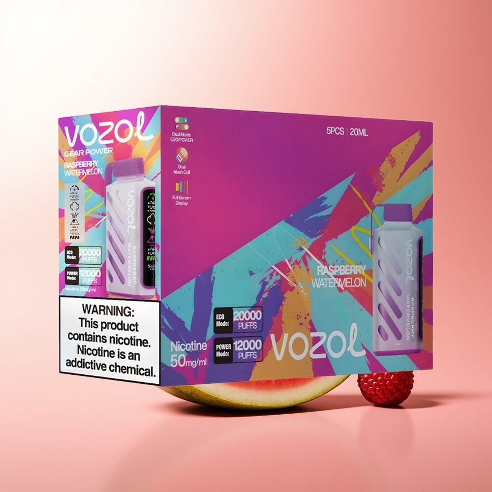 VOZOL Gear Power 20000 Puffs Frambuesa Sandía con Dual Mesh Coil y Pantalla Completa