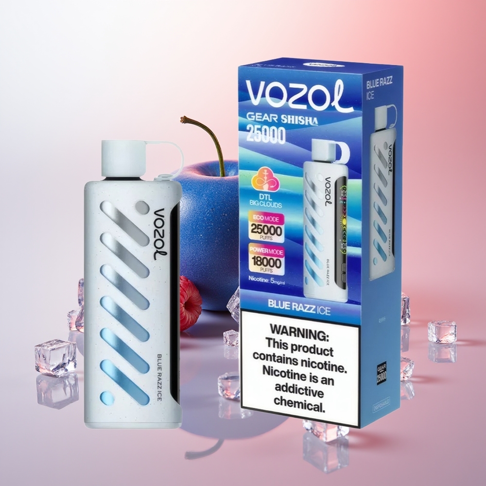 VOZOL Gear Shisha 25000 Puffs Hielo Frambuesa Azul con 30 Sabores y Dual Mesh