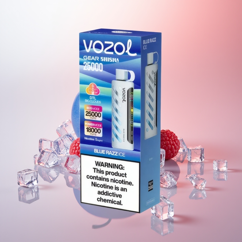 VOZOL Gear Shisha 25000 Puffs Hielo Frambuesa Azul con 30 Sabores y Dual Mesh